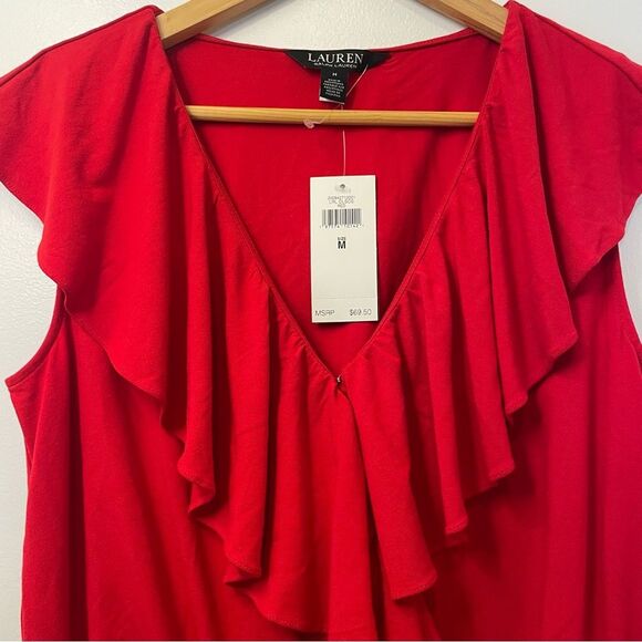 Ralph Lauren Ruffle Trim Surplice Jersey Women's Top Blouse Orange Red (Size M) - Picture 7 of 12